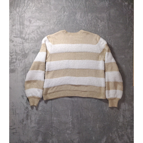 Beige White Striped Woman’s XL Parisian French Cozy Sweater Lauren Lane Sonoma - Picture 10 of 10